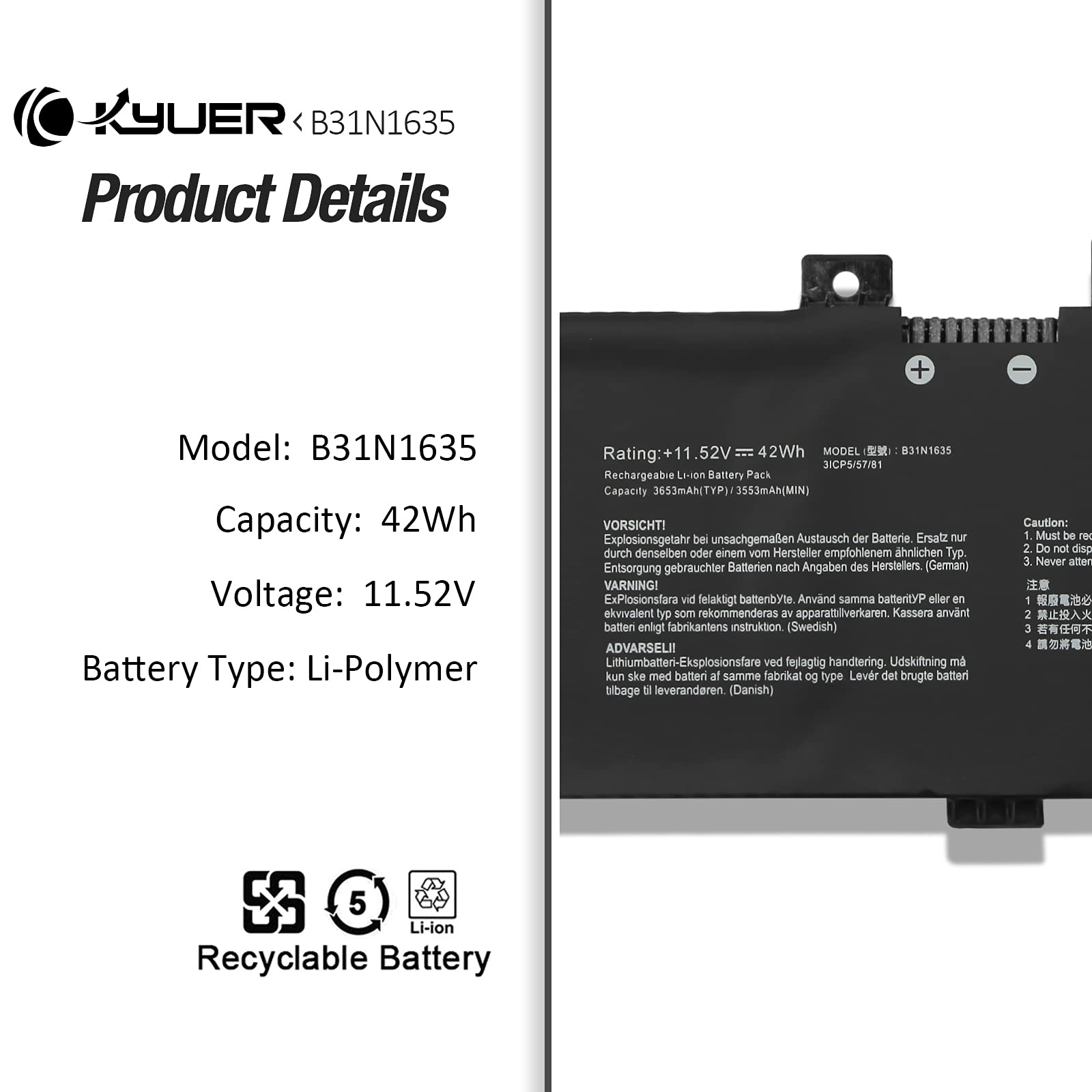 B31N1635 Batteria per Asus VivoBook 17 X705 F705 M705 N705 A705 R702 X705U X705UA X705UB X705UF X705UV X705M X705MA X705MB X705Q X705QA M705B M705BA F705M F705MA F705U F705UA F705Q F705QA A705U A705UA