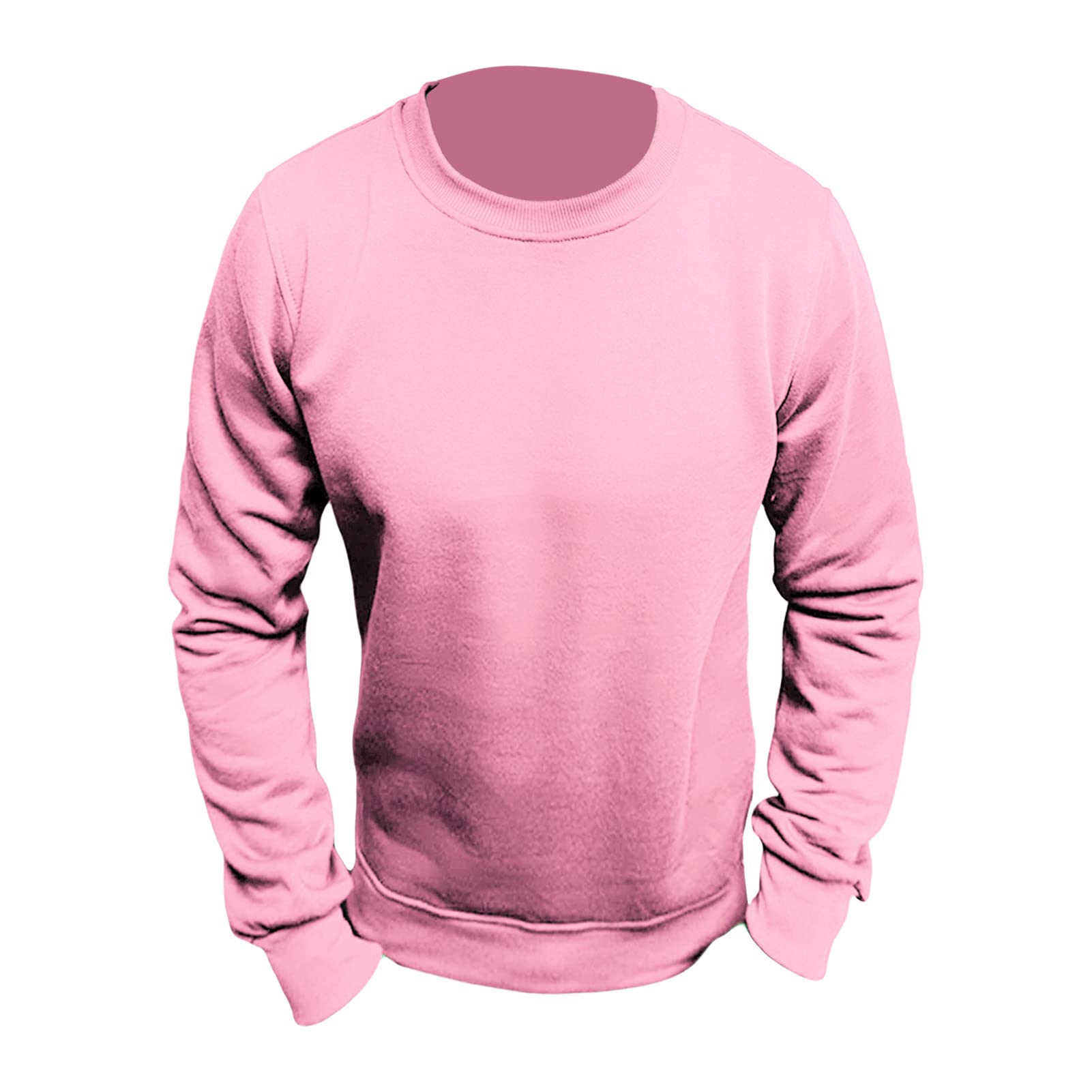 Maiyifu-GJ Men's Casual Long Sleeve Crewneck Sweatshirt Long Sleeve Solid Color Pullover Lightweight Round Neck Shirt Tops (Pink,3X-Large)