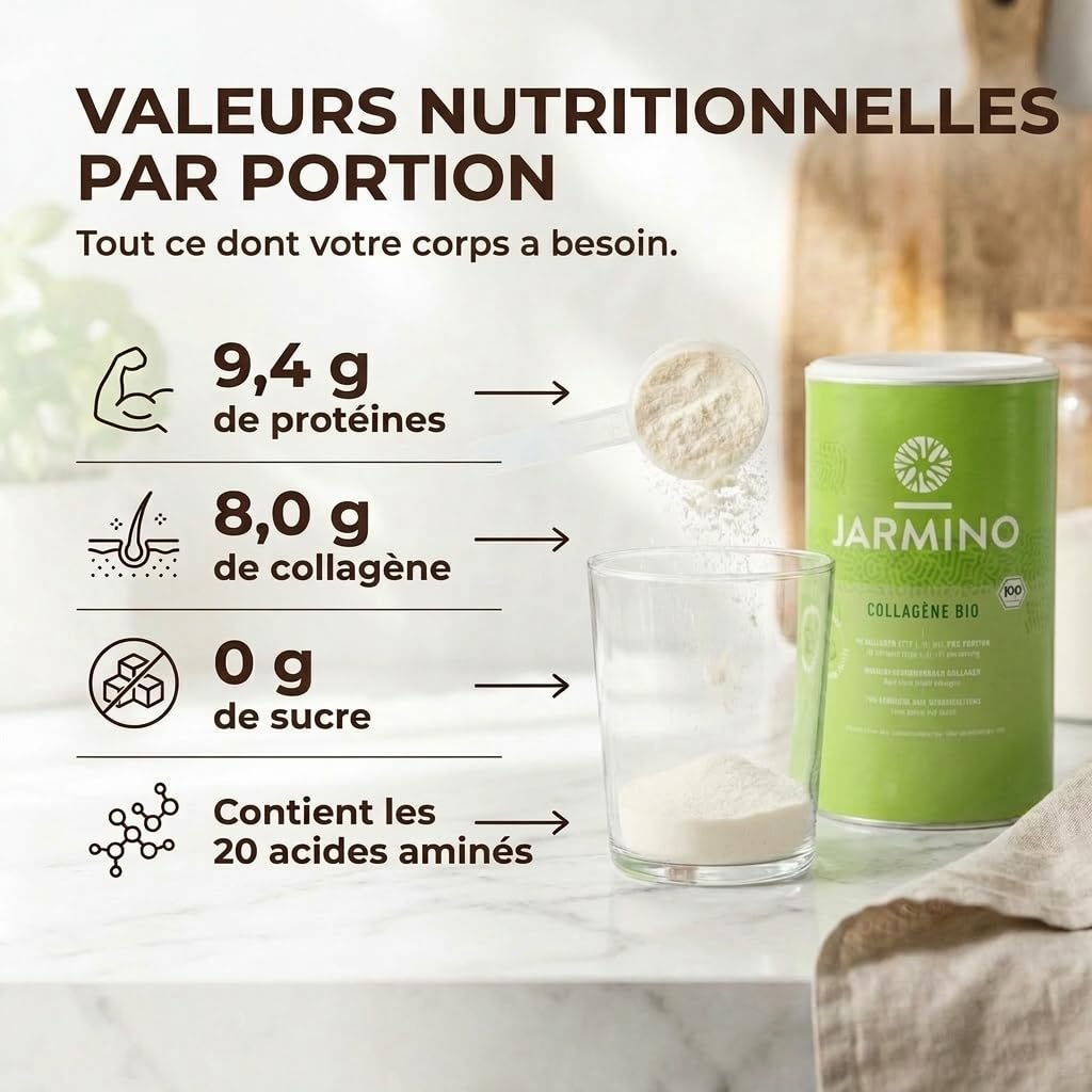 JARMINO Collagene bio | Collagene poudre plus naturel | peptides de collagène | Sans additifs | 300g