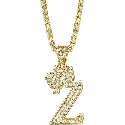 Richsteel Initial Necklace for Men A-Z 18K Gold Plated Crown Shiny Cubic Zirconia Monogram Pendant for Women Fashion Jewelry