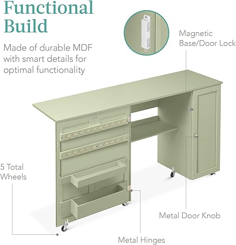 Miniatura 6 de Best Choice Products Mesa de costura plegable grande, estación de manualidades portátil multiusos y escritorio lateral con diseño compacto, ruedas