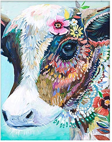 7-Mi DIY Paint by Numbers, Canvas Oil Painting Kit for Kids & Adults, 24" W x 30" L Drawing Paintwork with Paintbrushes, Acrylic Pigment (Colourful Cow, 4050CM)