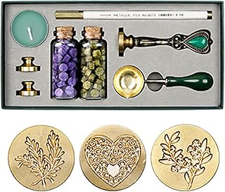 Kit de lacre de cera retrô Contas de cera de vedação Colher de fusão de cera Carimbo de cera Vela Substituível Cabeça de cobre Caneta metálica para envelopes Cartões de cartas Convites de casamento Embalagens de presente Lacre Decoração Artes