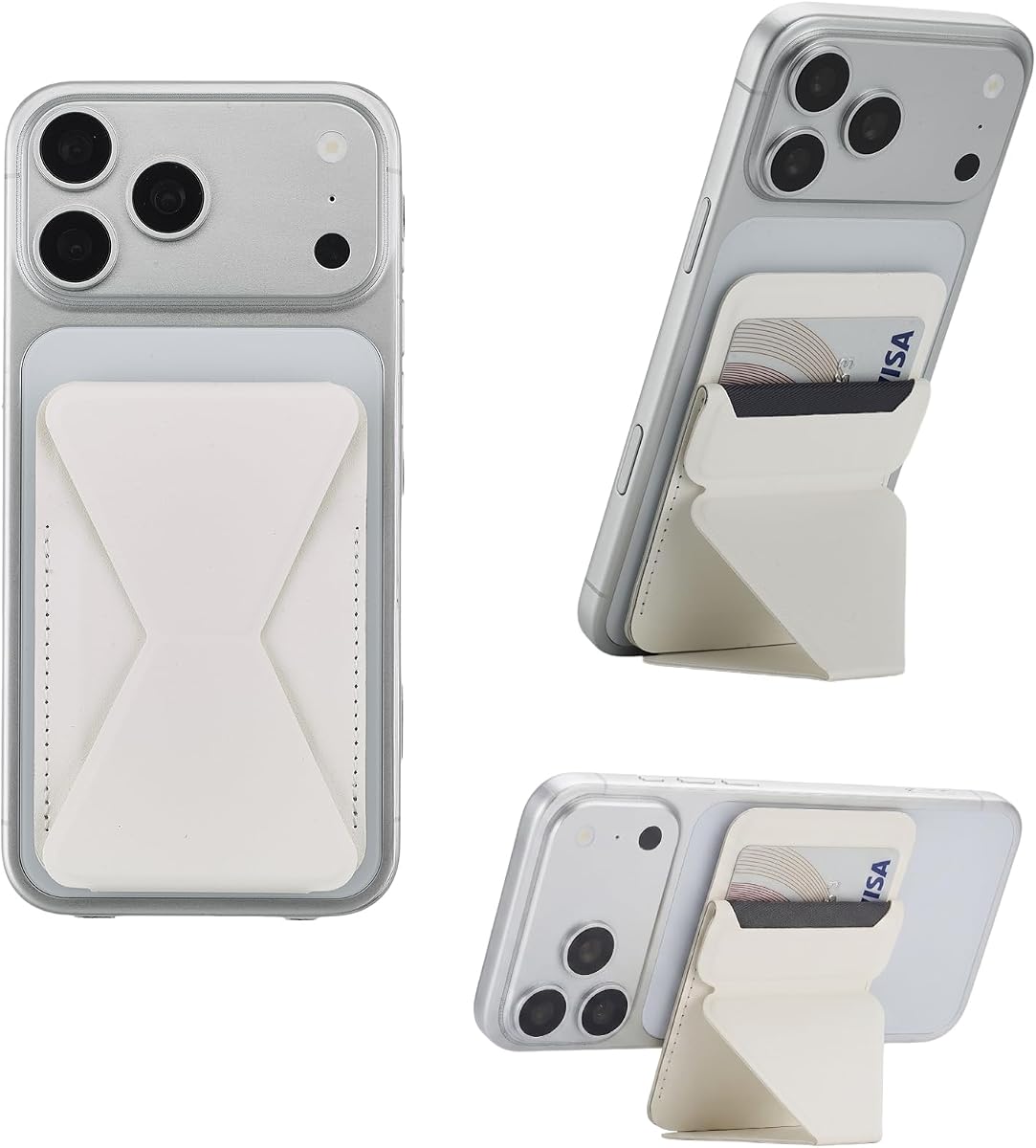 Magnetic Foldable Wallet for iPhone 12-17 Series, MagSafe Compatible Card Holder with Flip Down Stand, RFID Blocking Slim PU Leather Phone Wallet Sleeve for Galaxy Magnetic Case (White)