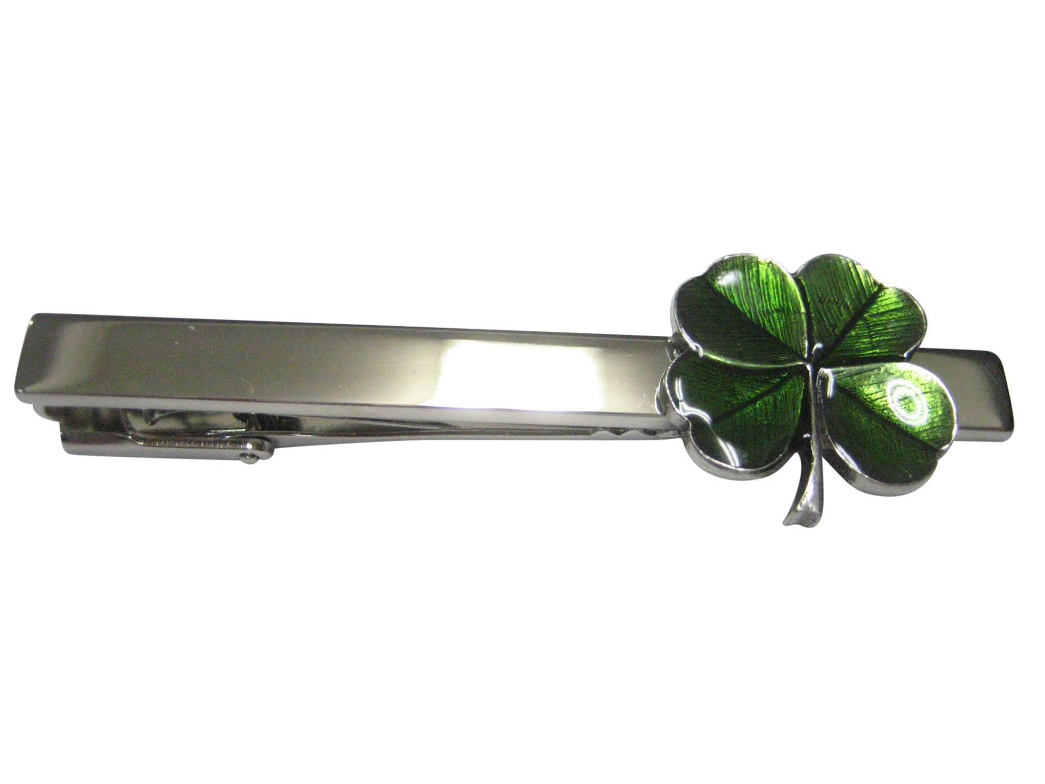 Kiola Designs Textured Lucky Green Four Leaf Clover Tie Clip