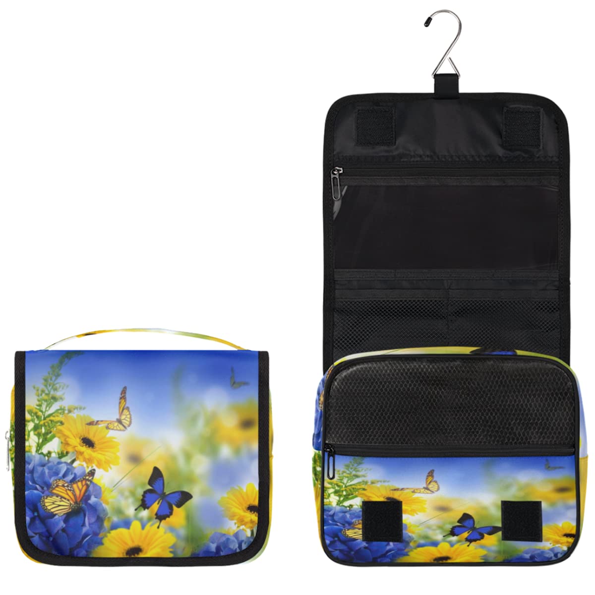 Kwiaty Motyle Podróżna Kosmetyczka Kwiaty Mycie Torba Unisex Wiszące przybory toaletowe Kosmetyczka Organizer do makijażu, wielobarwny, Jeden rozmiar