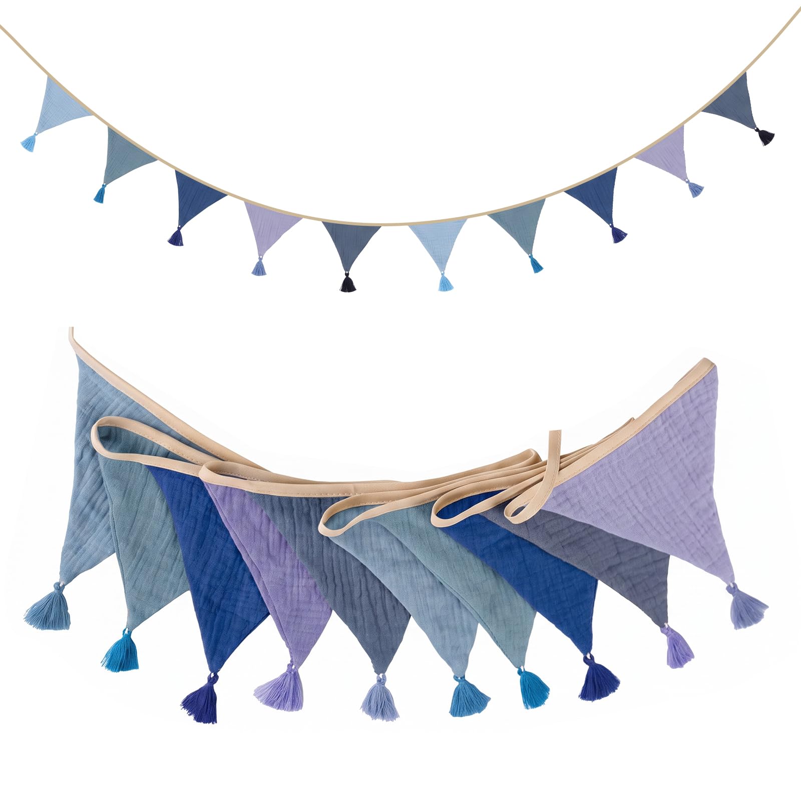 Fabric Bunting 2 PCS Kaluofan Blue Bunting 2.6m Outdoor Party Decorations