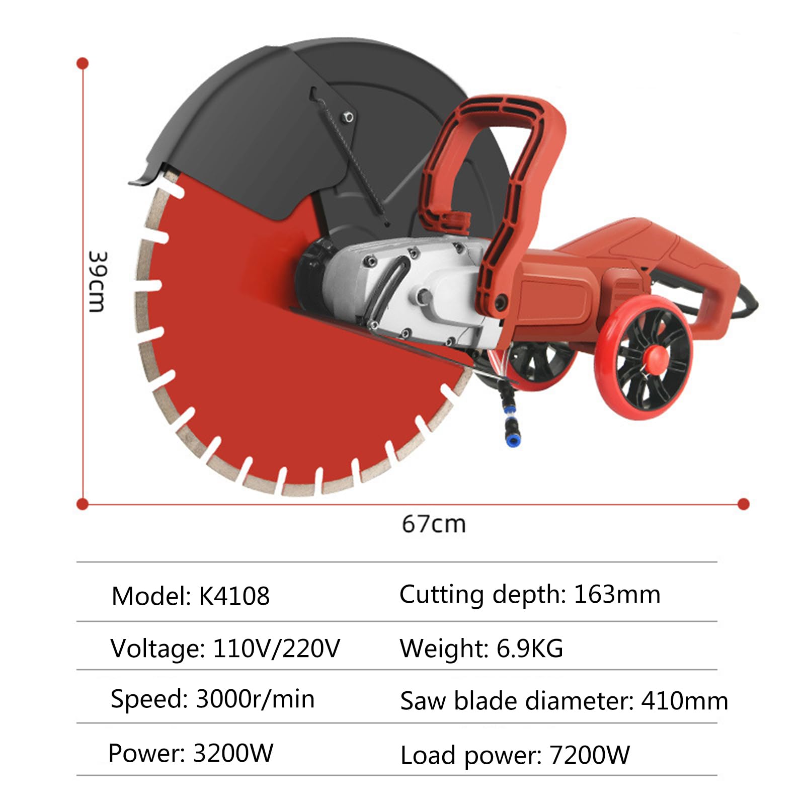 Sega Elettrica Per Calcestruzzo 8800W - Profondità Taglio 29 Cm, Taglio Senza Polvere, Per Pietra E Mattoni - Foto 14