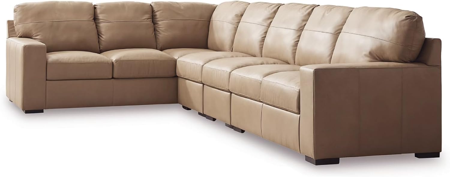 Signature Design by Ashley Bandon Modern Leather Match Left-Arm Facing 4-Piece Sectional with Removable Cushions and Armrest, Light Brown