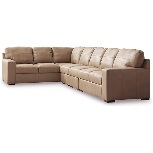 Signature Design by Ashley Bandon Modern Leather Match Left-Arm Facing 4-Piece Sectional with Removable Cushions and Armrest, Light Brown
