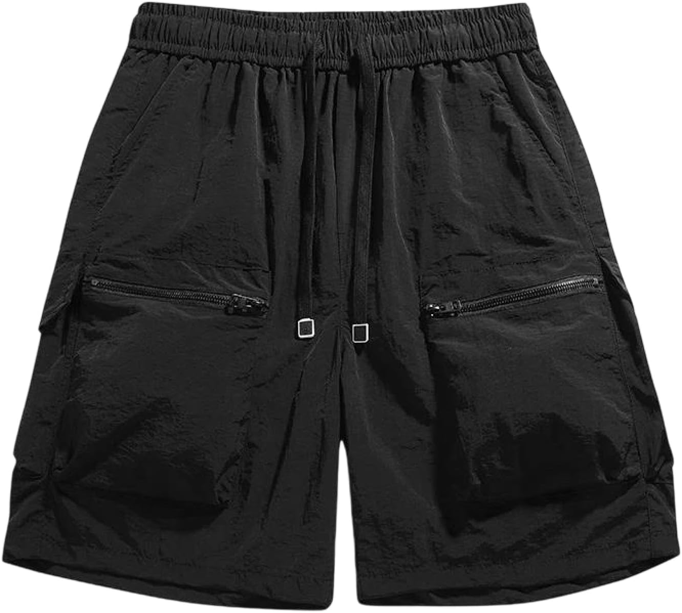 Men's Summer Elastic Waist Casual Shorts Outdoor Hiking Beach Shorts with Zipper Pockets