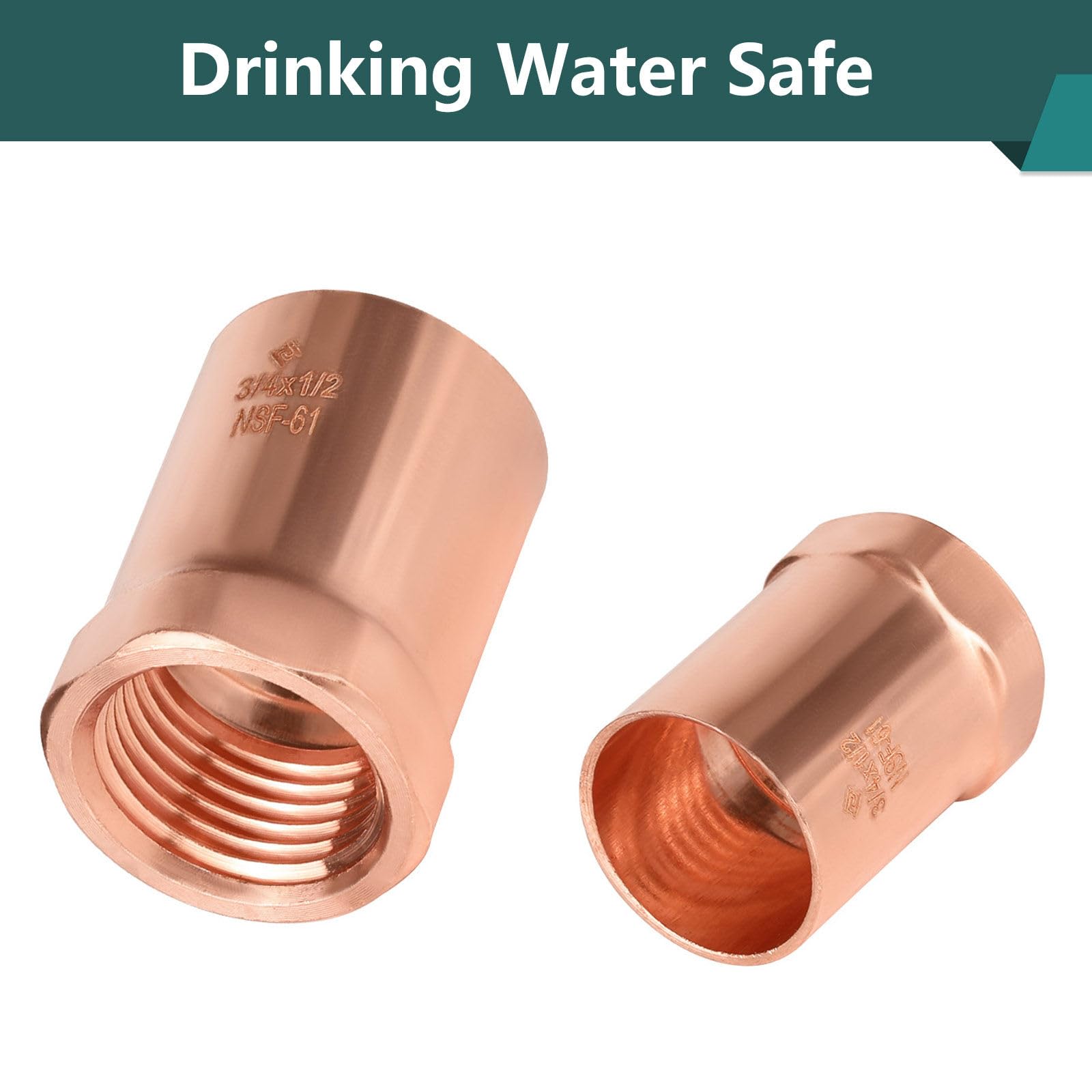 Confezione da 10 raccordi femmina in rame FNPT da 3/4" C x 1/2", raccordi idraulici in rame LF con connessione a saldatura per sudore, per residenziali, commerciali