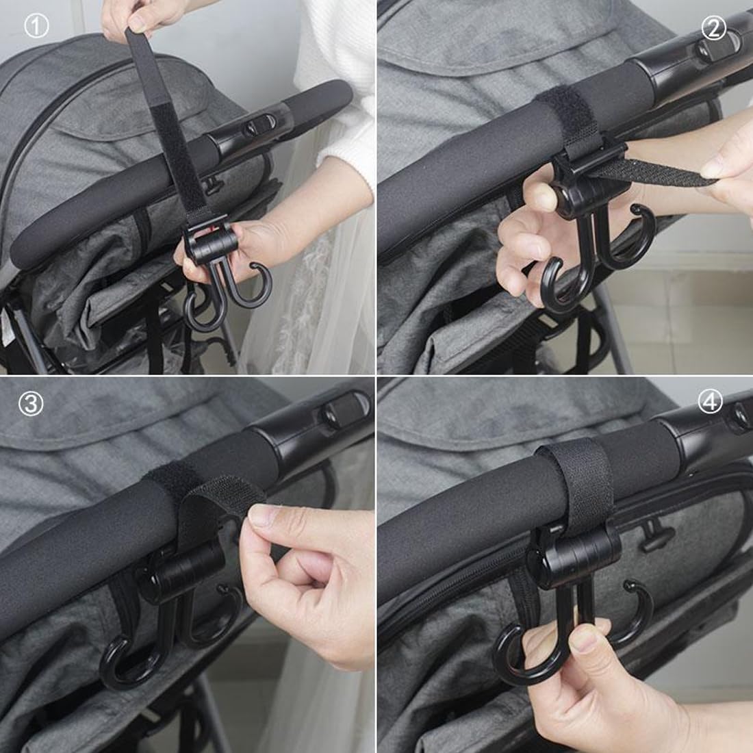 2 Ganci Passeggino AUXSOUL - Girevoli 360°, Portata 5 Kg, Nero - Foto 3