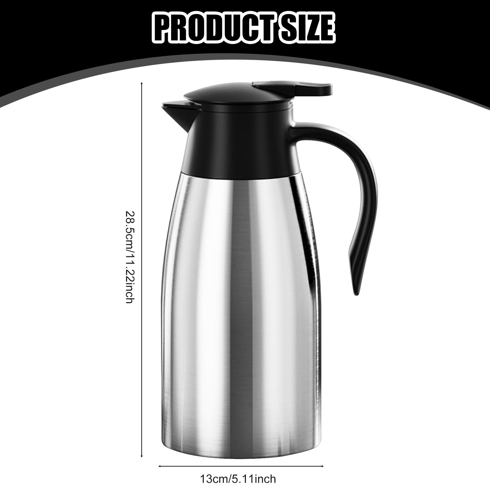 2 L Caraffa Termica, Caraffa Per Caffè, Thermos In Acciaio Inox, Mantiene Caldo Per 24 Ore, Thermos Sottovuoto A Doppia Parete Per Mantenere Calde Le Bevande Bollitori, Teiere E Caffettiere