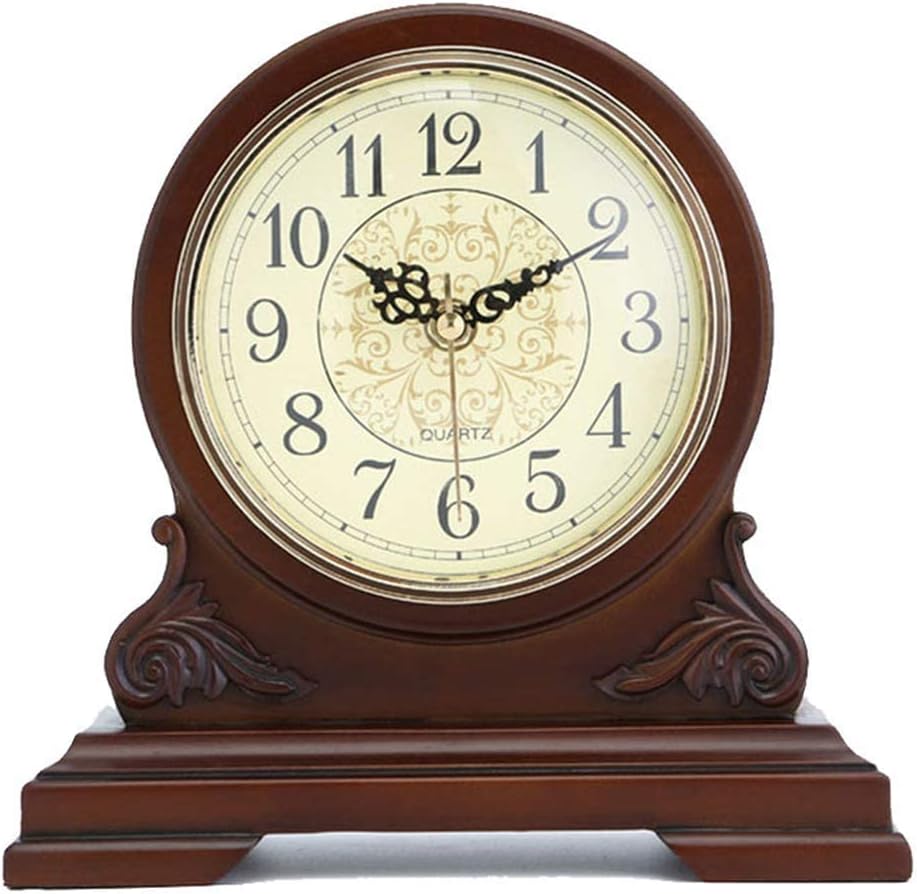 Mantel Watch Mantel Clock Wooden Battery Type Table Clock Mantel Clock Living Room Bedroom Bed Side Kitchen Round Decoration Table Clock