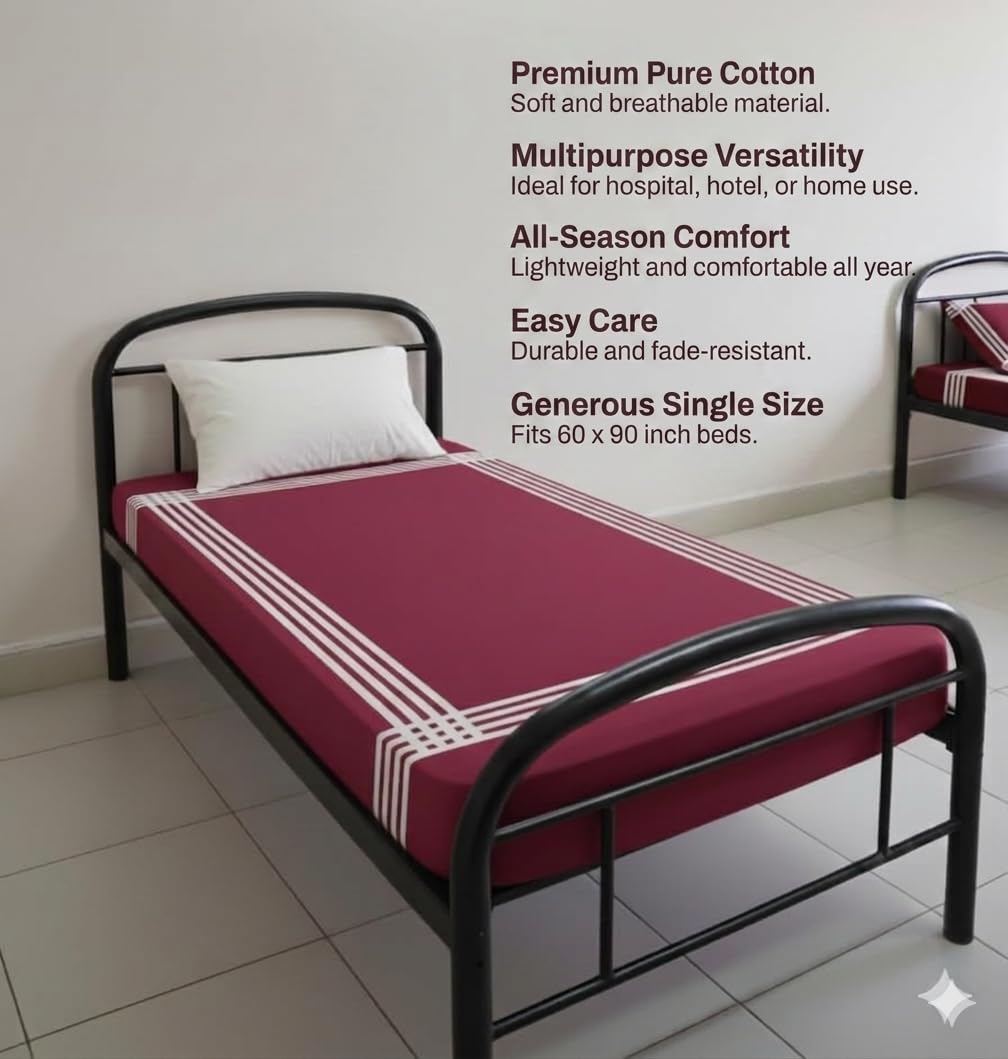 Tharunsha Elite 100% Cotton Single Bedsheet with Pillow Cover (60x90 Inch) β Hospital, Clinic & Home Use 1
