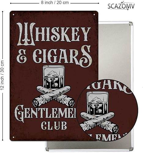 Miniatura 2 de Letrero de metal de barra de whisky y puros, letrero de metal con texto en inglés "Gentlemen's Club", de aspecto retro, decoración de pared