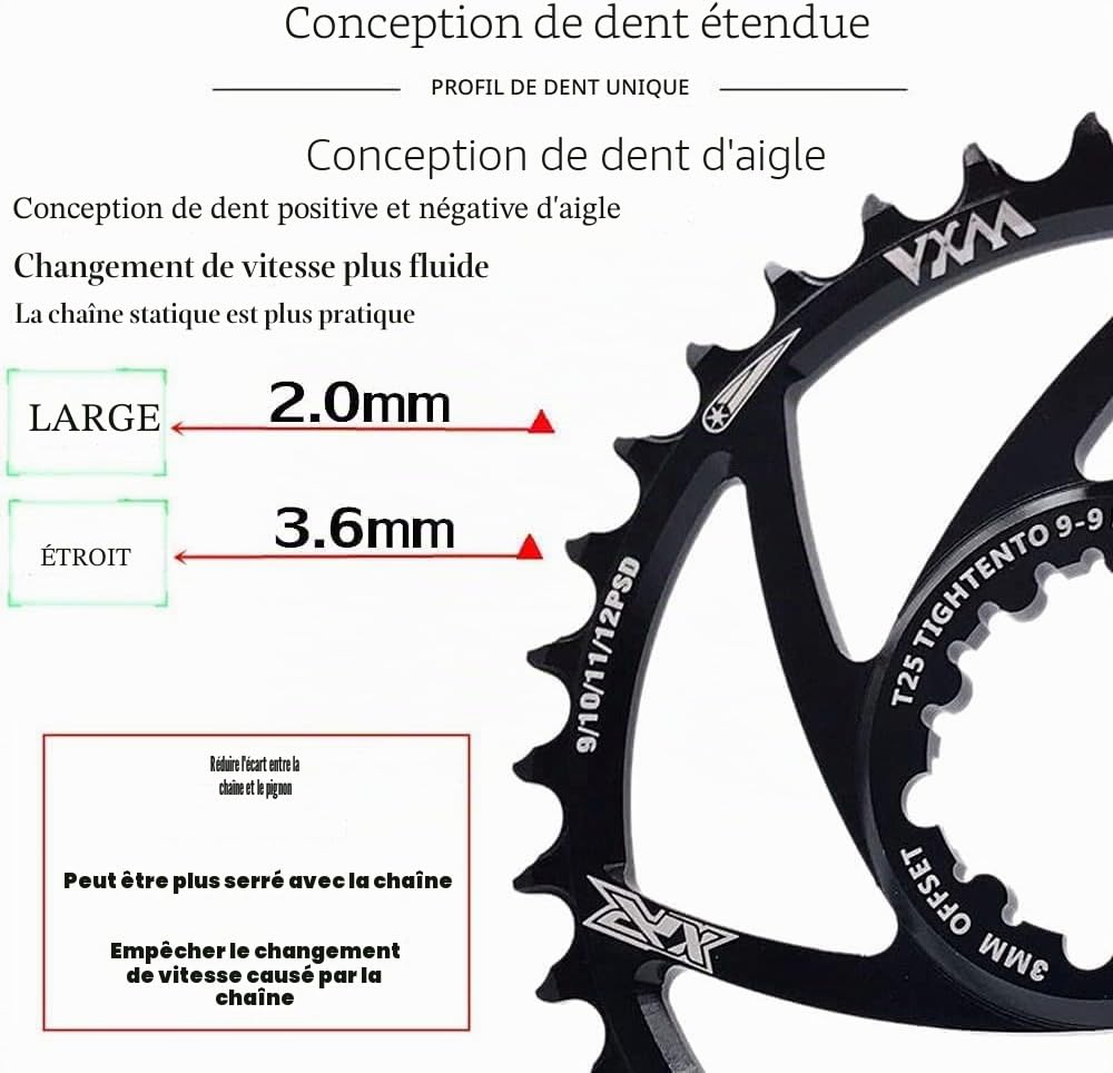 YBEKI Plateau VTT CNC 7075-T6 30T-38T - Roue à Chaîne Eagle Tooth Design, Déport 3/6mm, Montage Direct SRAM GXP/XX1/X01, Anodisation Dure HV800 (60-80g)