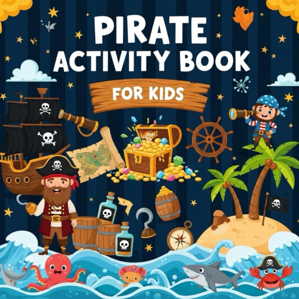 Pirate Activity Book For Kids: A Fun Filled Pirate Themed Coloring and Activity Workbook, maze, word search