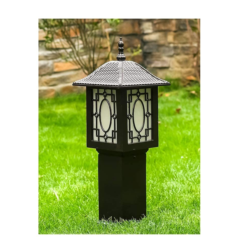 Poste de luces Acabado en negro Antiguo exterior Impermeable Columna Faro Decoración de jardín Poste Luces de pilar Linterna de pared con vidrio transparente IP42 para exterior Patio Deck Street Fence