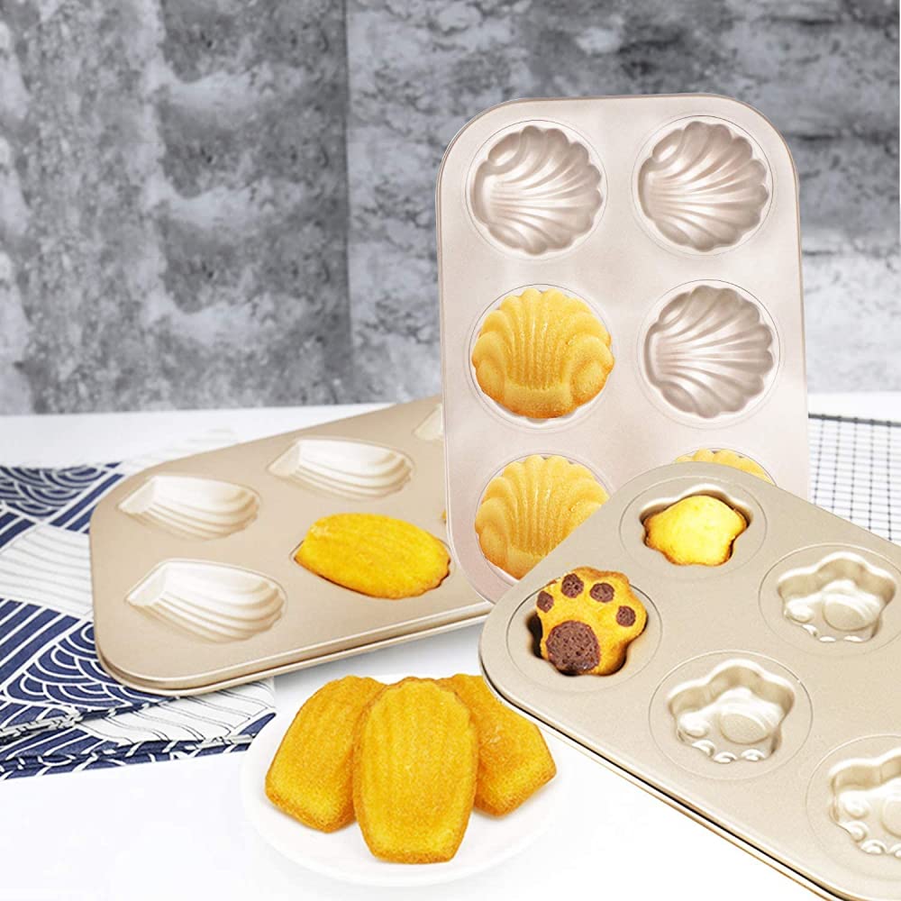Cazuelas Para Pasteles, Paquete De 3 Moldes Antiadherentes, Bandeja Para Hornear De 6 Cavidades Molde Para Hornear Galletas Molde Para Bocadillos Dorado