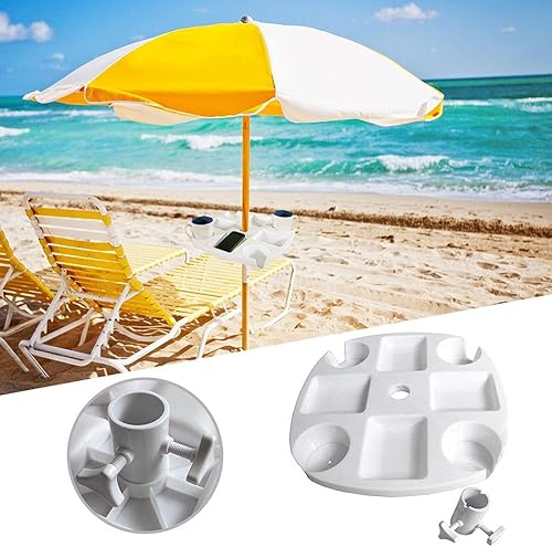 Miniatura 4 de HEEPDD Mesa de sombrilla de playa para exteriores, sombrillas de plástico y sombrillas, bandeja redonda para aperitivos con 4 portavasos y 4