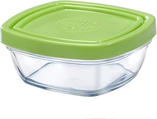 Duralex 9080AM12A111 Freshbox Carré pojemnik do przechowywania żywności z pokrywką, 9 x 9 cm, 150 ml, szkło, zielony, 1 sztuka