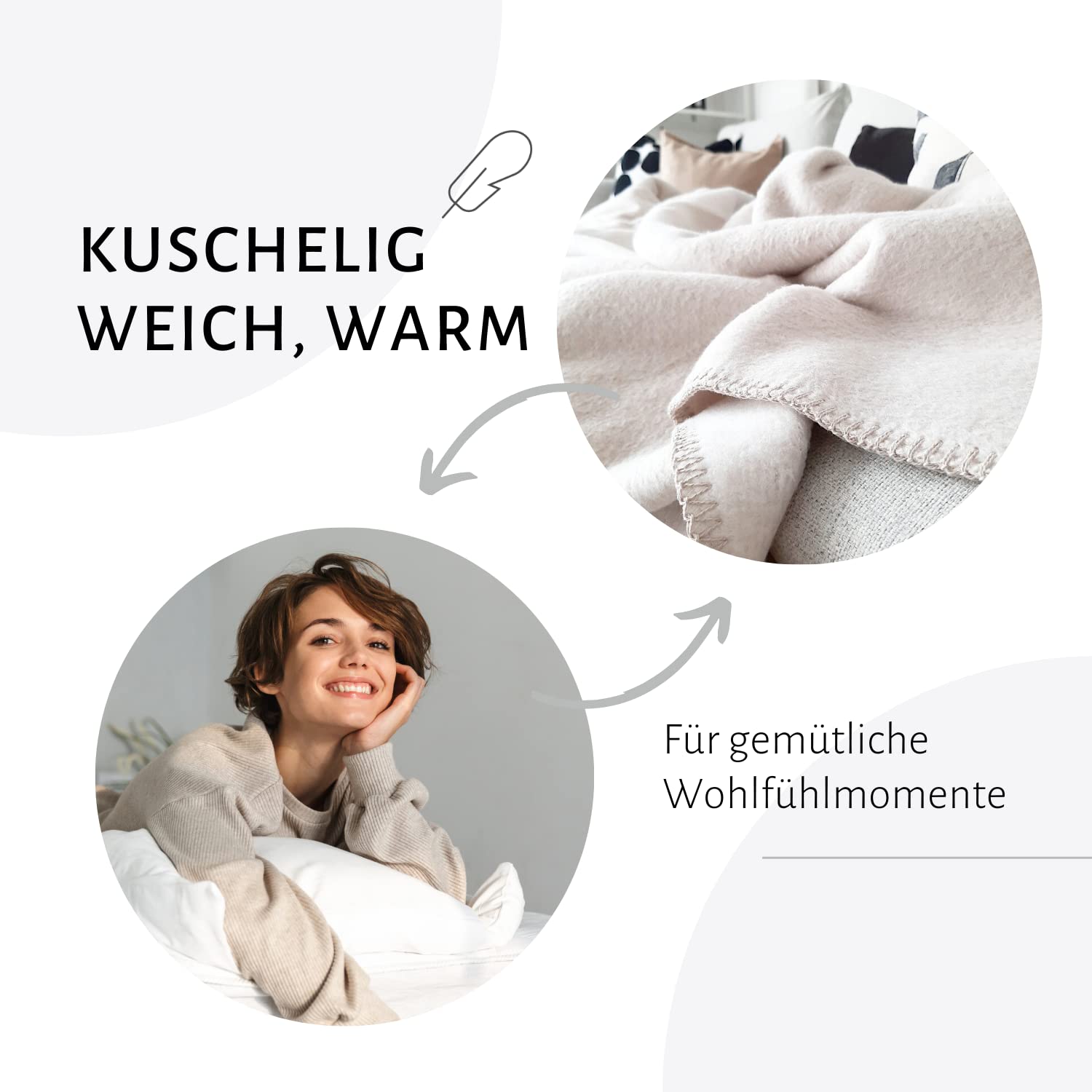 RIEMA® Flauschige Wolldecke Emma | Kuscheldecke aus 100% Bio-Baumwolle (KBA) Made in Germany | beige Decke für Erwachsene | Größe: 150x200cm