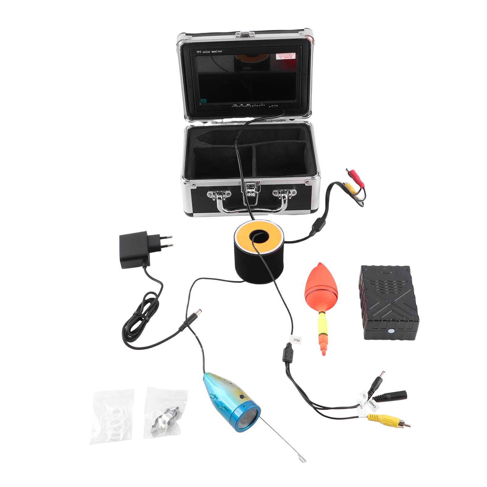 Walmeck Caméra de Pêche sous-Marine avec Affichage d'image Clair, Caméra 1200TVL, Nocturne 12 LED, Batterie 6 Heures, étanche IP68 pour, Les Bateaux et la Pêche en Lac