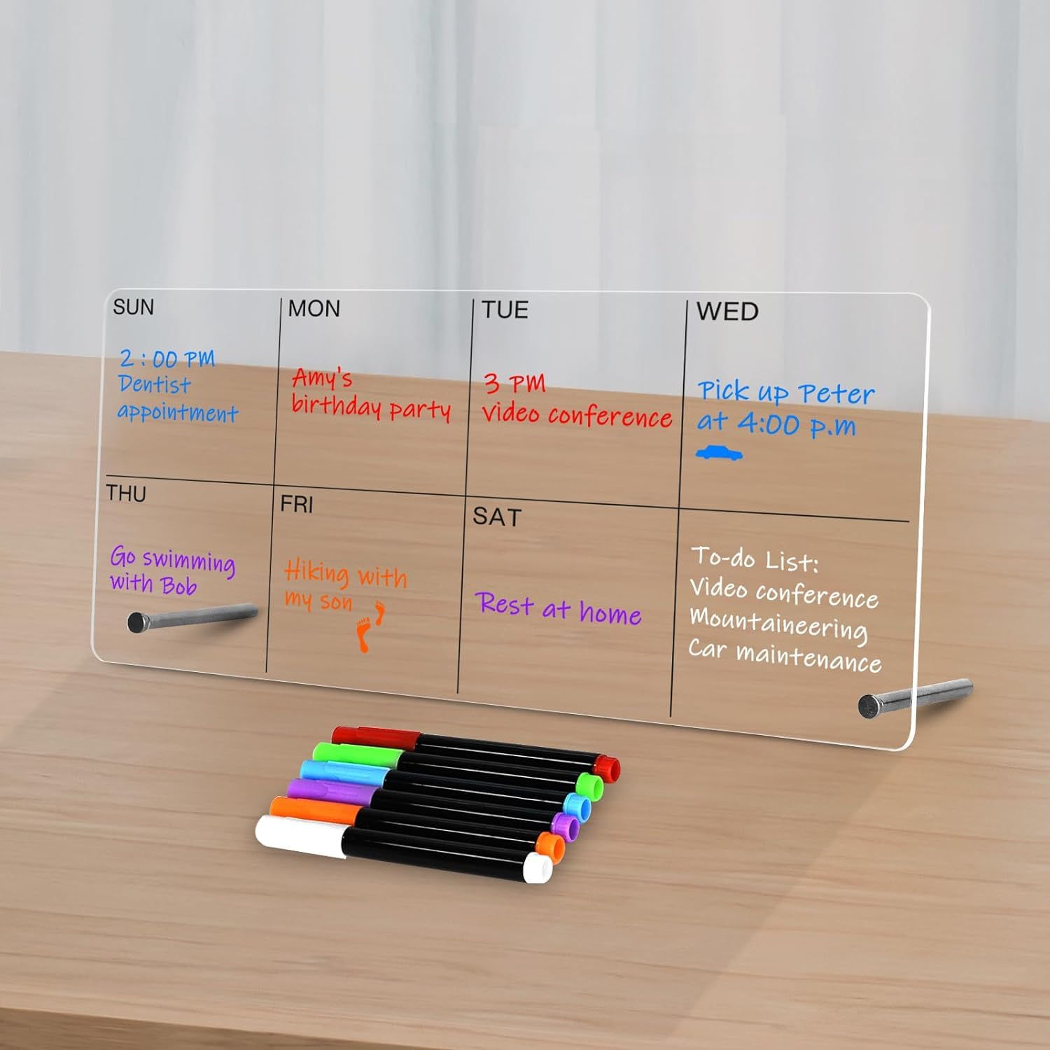 True-Ally Acrylic Desktop Weekly Planner, (30 x 15 cm) Clear Whiteboard with Metal Stand, Dry Erase to-Do List Calendar for Office, Home, School, 6 Marker Included (Black)