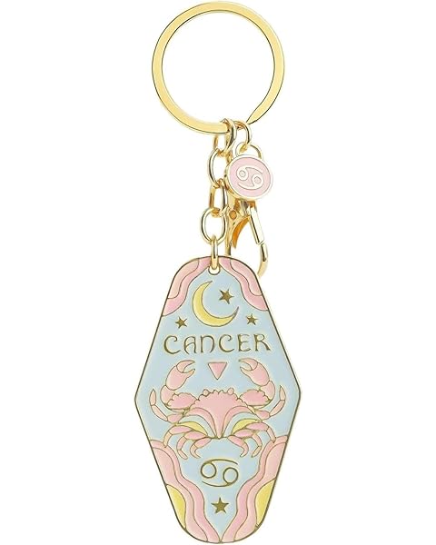 Vintage Illustrated Zodiac Keychain,12 Astrology Signs Enamel Charm,Retro Motel Style Car Pendant, for Astrology Lovers