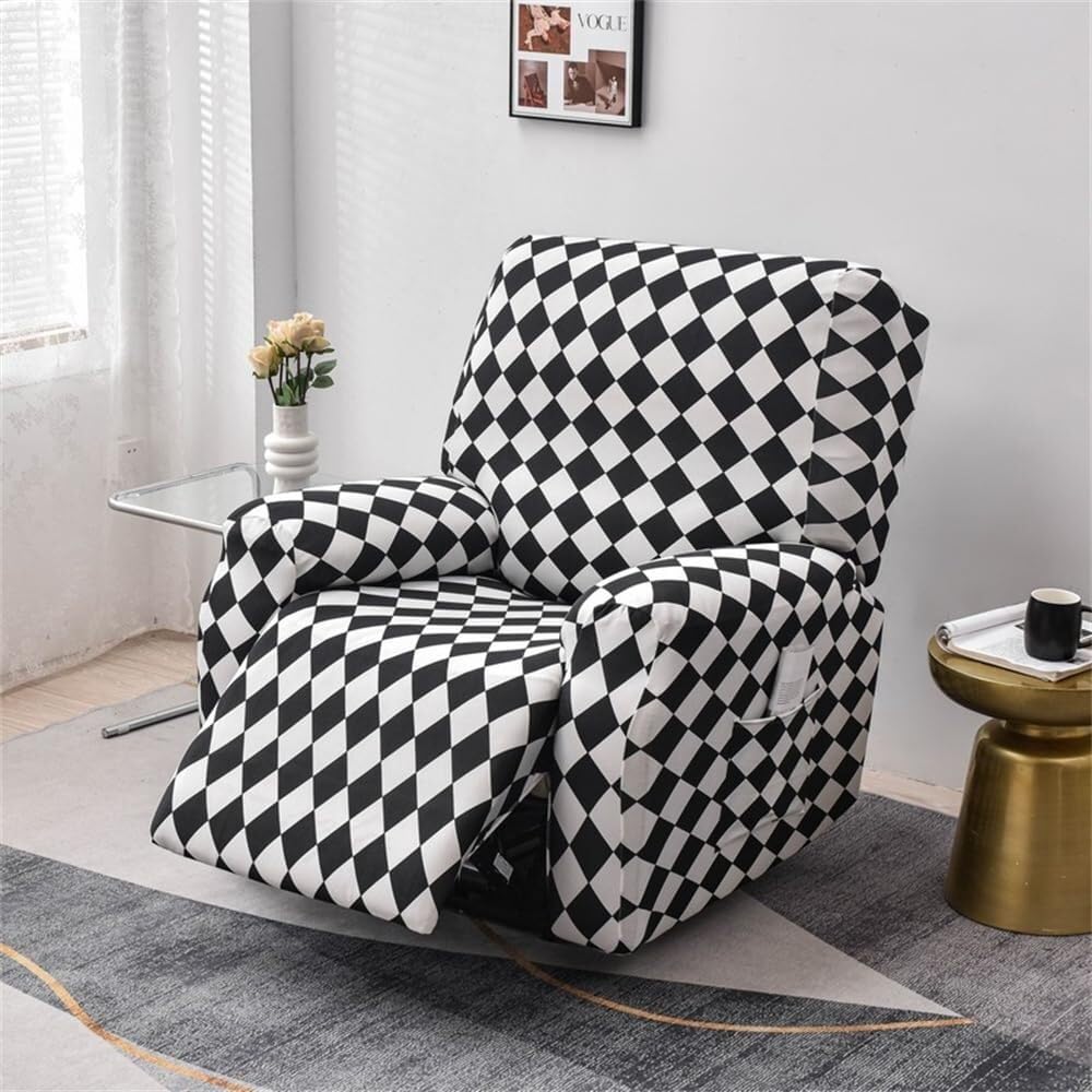 WWQQKJ Recliner Electric Chair Covers with Pockets 4 Pieces Floral Stretch Recliner Sofa Slipcovers Non Slip Reclining Sofa Cover