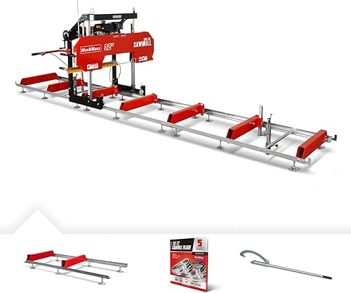 MechMaxx Aserradero portátil de 32 pulgadas (5 cuchillas incluidas), KOHLER CH440 429cc 14HP E-Start Motor de gasolina, ancho de tablero de 26.5