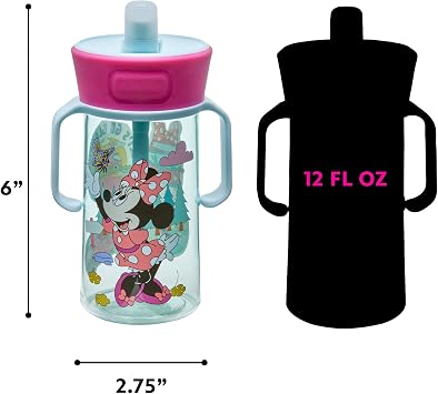 The First Years Disney Minnie Mouse Pop Up Toddler Straw Cup - Dishwasher Safe Toddler Water Bottle with Spout - Transition Sippy Cups for Toddlers - 14 Oz - Ages 12 Months and Up