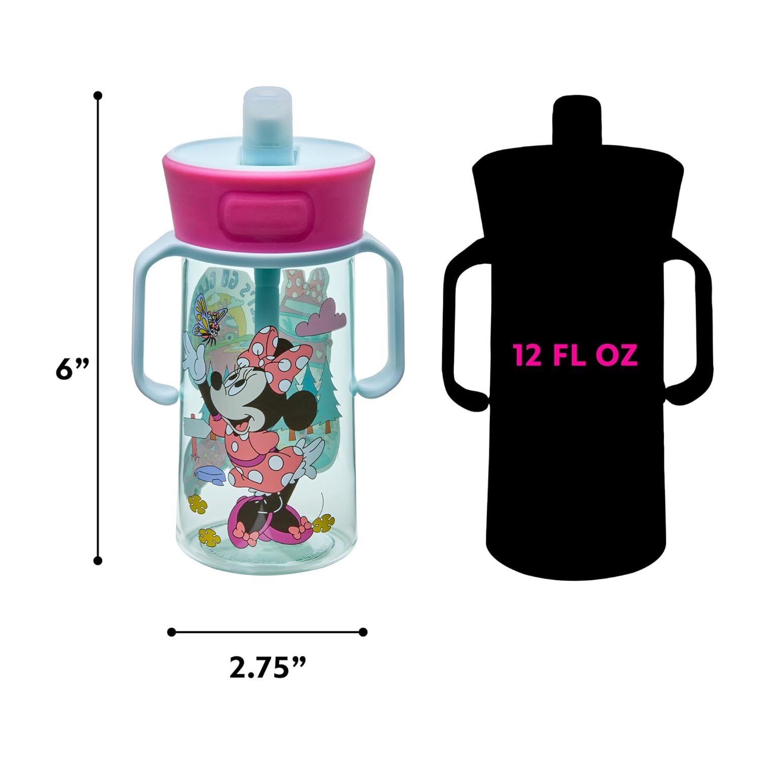 The First Years Disney Minnie Mouse Pop Up Toddler Straw Cup - Dishwasher Safe Toddler Water Bottle with Spout - Transition Sippy Cups for Toddlers - 14 Oz - Ages 12 Months and Up - Image 4