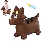 INPANY Bouncy Horse, Dinosaur Hopper Toys, Toddler Bouncing Animal, Dinosaur Party Decorations, Inflatable Ride on Rubber Triceratops Bouncer, Outdoor Cool Birthday Gift for 2 3 4 Yr Boy Girl Brown