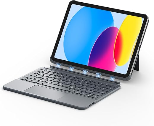 Capa com Teclado para iPad de 11ª Geração A16 (2025) / iPad de 10ª Geração de 10,9" (2022), Teclado Destacável com Touchpad, Retroiluminação de 7 Cores com Layout Português, Cinza