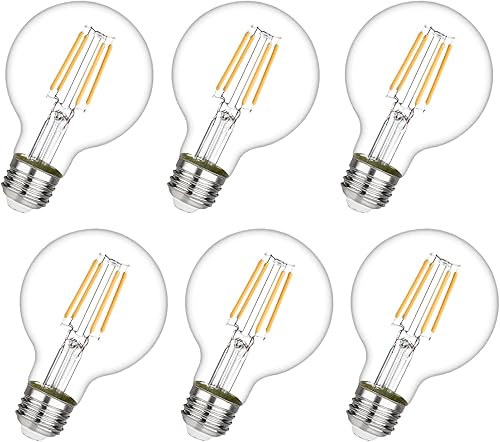 Paquete de 6 bombillas Edison vintage G25, bombillas LED E26 regulables, 6 W equivalentes a 60 W, bombillas decorativas redondas LED transparentes
