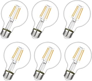 Erxiugs 6Pack Vintage G25 Edison Light Bulb,Dimmable E26 LED Globe Light Bulbs, 5W Equivalent to 40W, Warm White 2700K LED Round Clear Decorative Bulbs CRI 90.