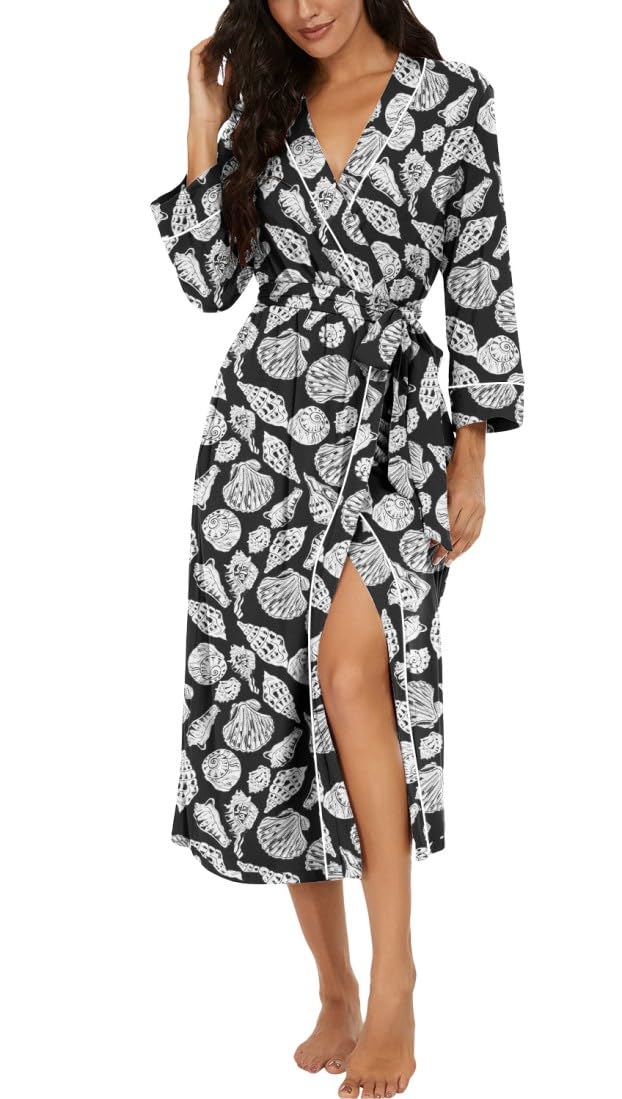 PrinStory Women Dressing Gowns Causal Kimono Robes Long Bathrobe Soft Womens 3/4 Sleeve Ladies Loungewear — view 29