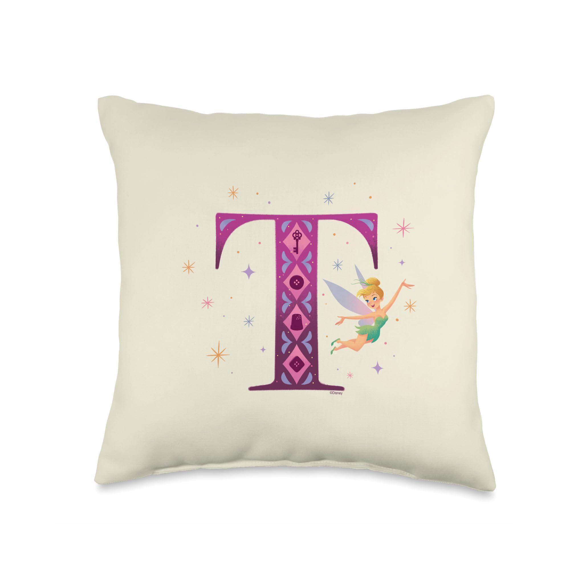 Coussin Peter Pan lettre T Disney décoration fée clochette multicolore 40cm