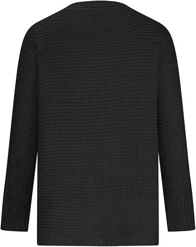 Miniatura 3 de Suéteres de punto trenzado para mujer, cuello redondo, manga larga, camisas de punto de color sólido, suéter casual