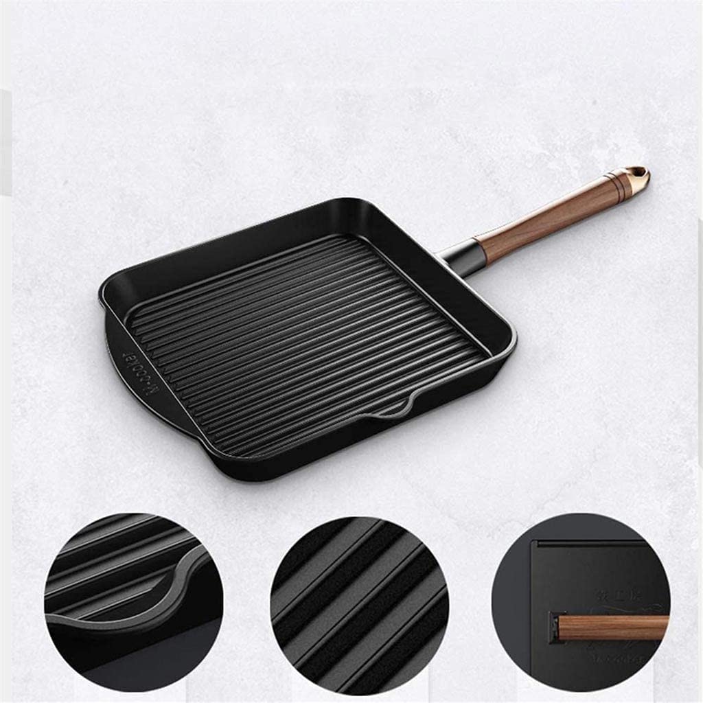 Żeliwna patelnia grillowa nonstick smażenie z orzechowym drewnianym uchwytem łatwym smarem Learned extensively
