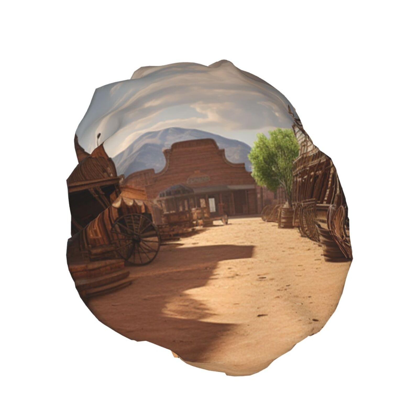 Old Wild West Cowboy Town Shower Cap for Women Reusable Waterproof Shower Bonnet Washable Elastic Band Bath Hair Hat Double Layered Bath Cap Extra Large for Long Hair