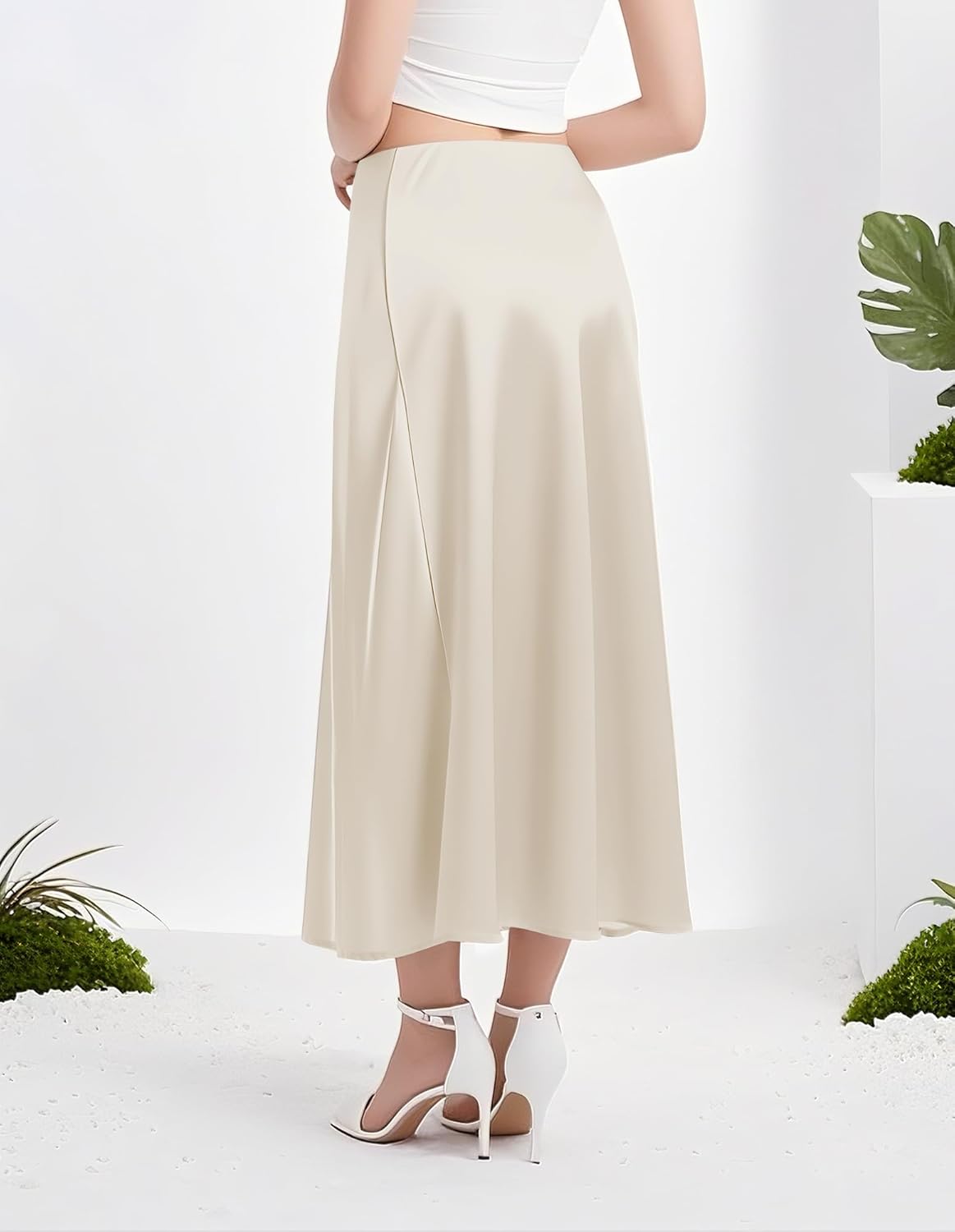 Urban CoCo Women's A-Line Satin Long Skirt Silk Elegant High Waist Cocktail Party Wedding Flowy Midi Skirts - Image 4