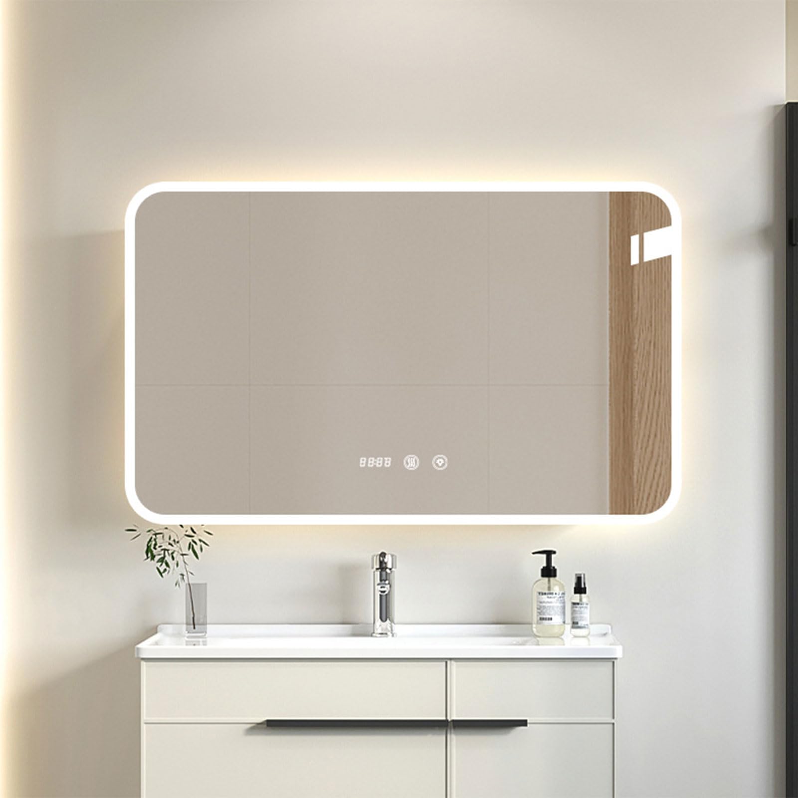 Ściemnialne lustro łazienkowe LED, przeciwmgielne lustro ścienne do nowoczesnego wystroju domu, 50 x 70 cm, lusterko kosmetyczne z regulowanym oświetleniem, idealne do łazienek i przebieralni