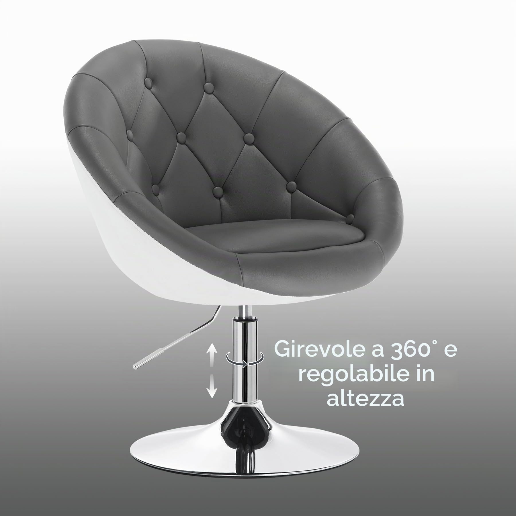 WOLTU Poltroncina da Bar Sgabello Girevole Sedia con Schienale Braccioli in PU Altezza Regolabile Grigio+Bianco