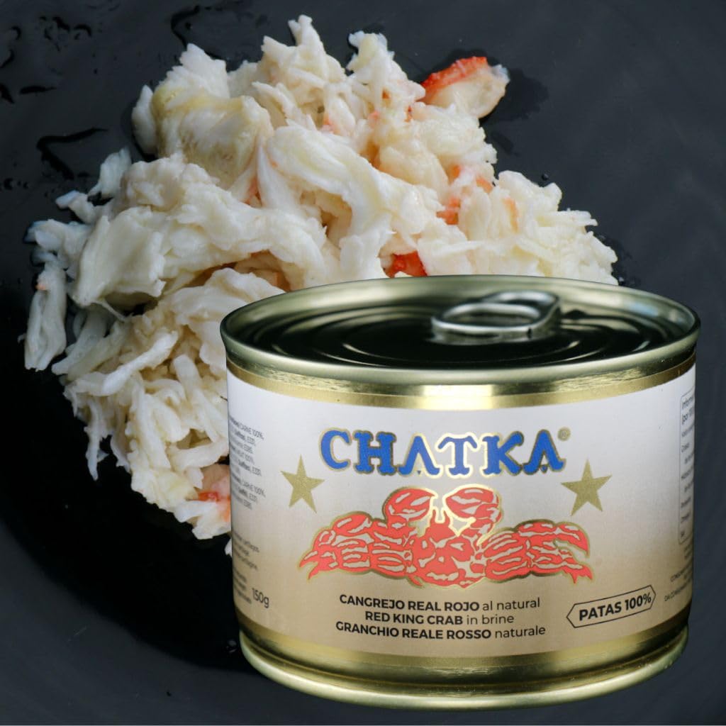 Chatka Conserva de Cangrejo Real Rojo, 60% Patas y Carne Desmigada, Bote de Cristal (150 g) (150 gram)