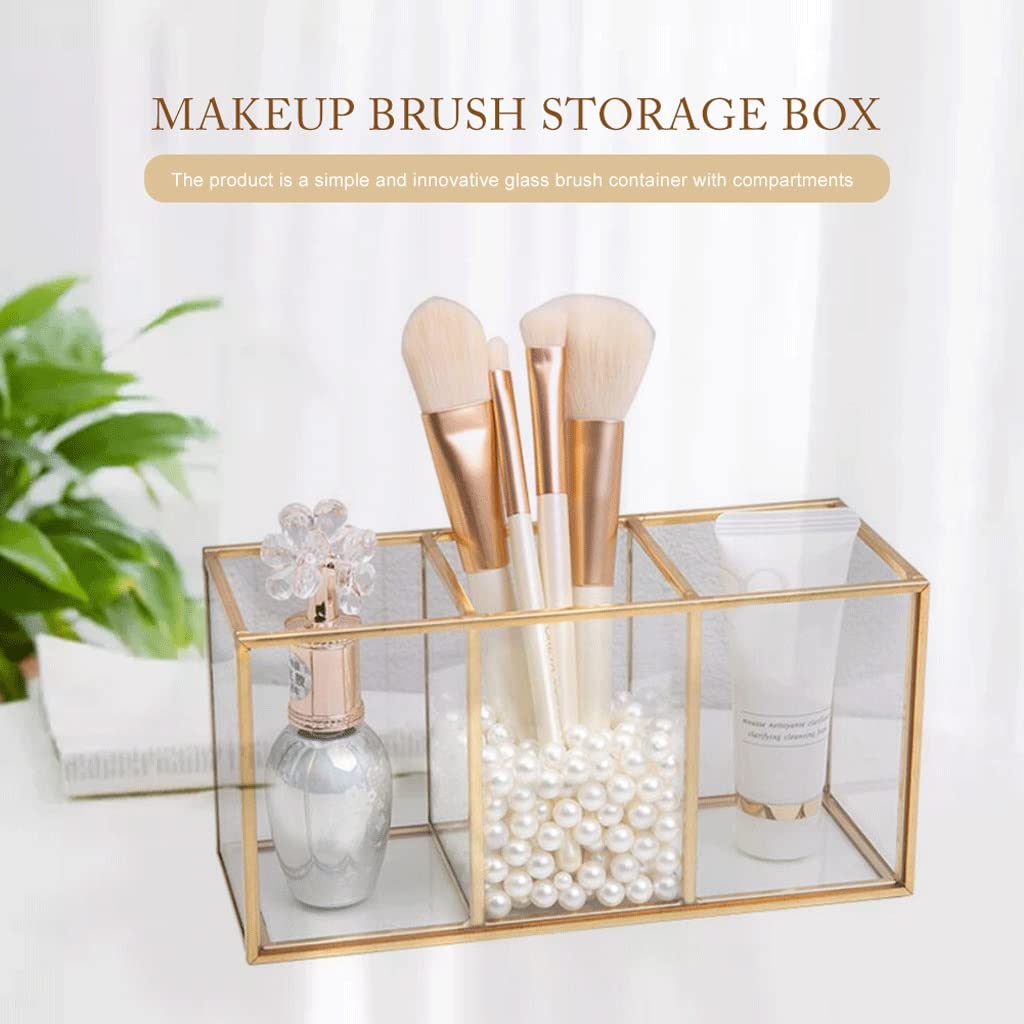 Organizadores de cosméticos Rejilla de pintura transparente Caja de tanque de almacenamiento de vidrio Contenedor de almacenamiento de cosméticos Almacenamiento de brochas de maquillaje (transparent