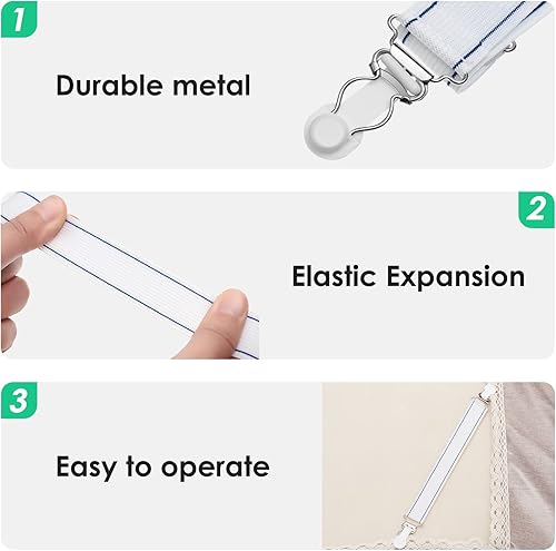 Miniatura 3 de Paquete de 16 correas elásticas para sábanas clips ajustables para sábanas tirantes de cama para cama Queen King individual funda de colchón de